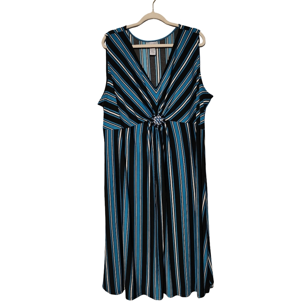 CATHERINES Dress Plus 3X Black Blue Stripe Sleeveless Beads Bling Resort Cruise - Picture 3 of 8